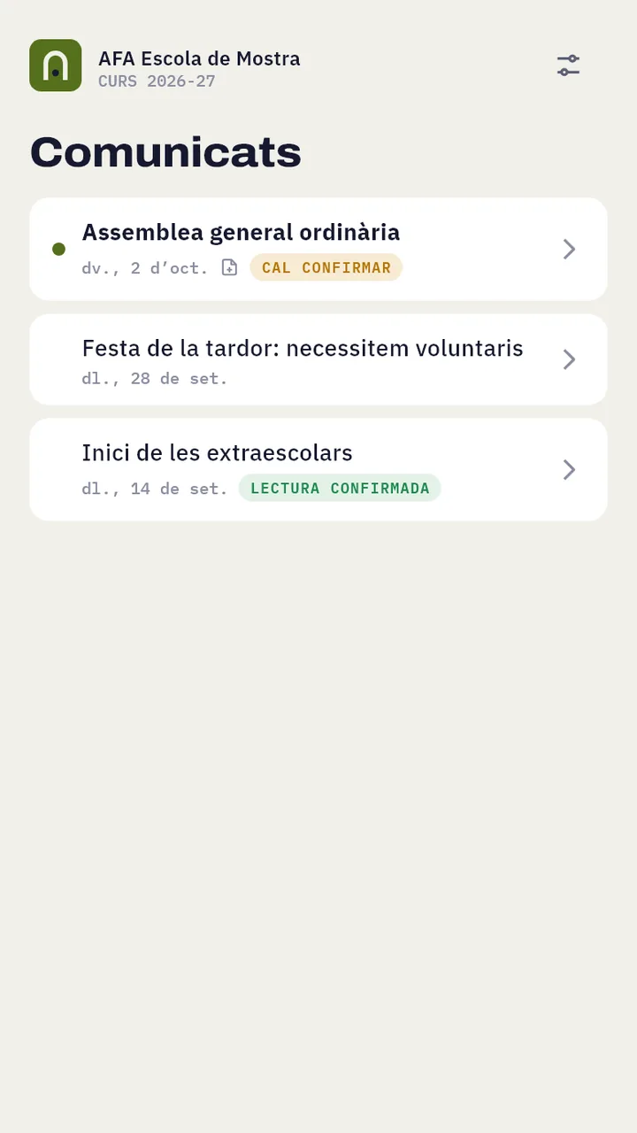 Llista de comunicats amb els que falten per llegir marcats